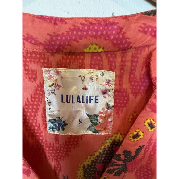 LULALIFE Lula Life Long Sleeve V-neck Abstract Aztec Cotton Midi Dress Sz Small - Picture 5 of 9
